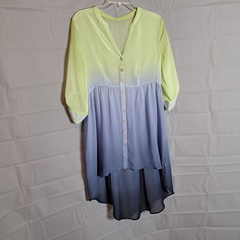 Cato Women's Blouse/Dress Yellow/Blue Sheer Button
